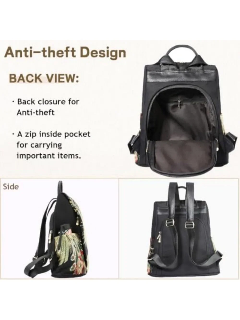 Glitter Embroidery Women's Backpack Purse | Fashion Canvas Anti-Theft Rucksack